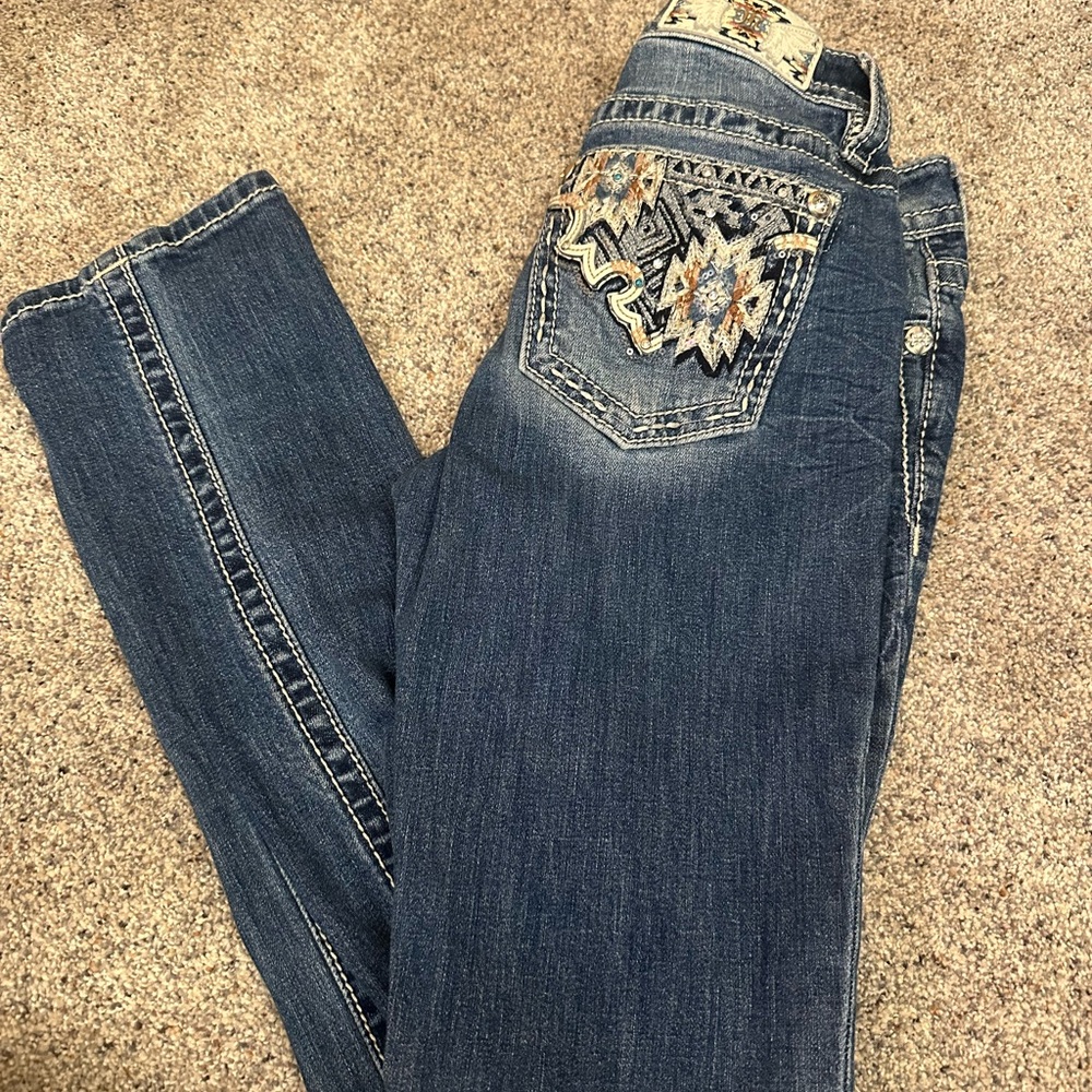 Miss Me Dark Blue Boot Cut Jeans with Embroidery